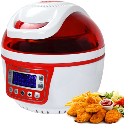 Syntrox Turbo-Heißluftfritteuse Heißluftgarer Airfryer Küchenmaschine mit LED-Display  rot