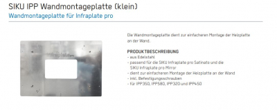 Siku Edelstahl-Wandbefestigungsplatte zur Wandvormontage für Infrarot-Flächenheizung