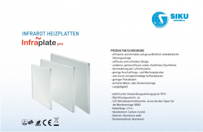 Siku Flächenheizung, Infraplate pro, für die Deckenmontage