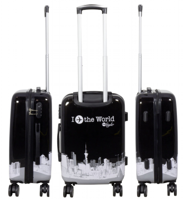 monopol Kofferset 3tlg Reisekoffer Polycarbonat Hartschale Fly the world schwarz