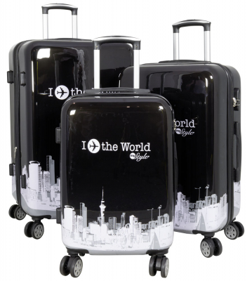monopol Kofferset 3tlg Reisekoffer Polycarbonat Hartschale Fly the world schwarz