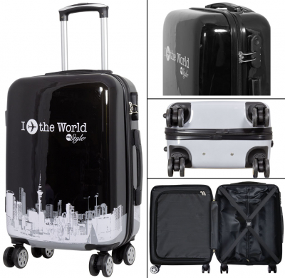 monopol Kofferset 3tlg Reisekoffer Polycarbonat Hartschale Fly the world schwarz