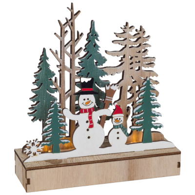 Weihnachtsleuchter, Schneemänner im Wald, 3 warmweiße LEDs