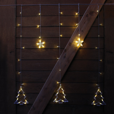 LED-Minilichtervorhang Sterne und Tannebaum, 138 warmweiße LEDs