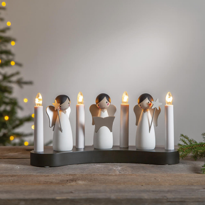 STAR TRADING Weihnachtsleuchter Angelchor Holz bunt bemalt