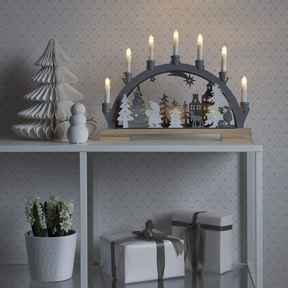 Konstsmide Weihnachtsleuchter 10 warmweiße LEDs grau/weiß