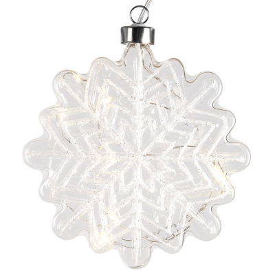 LED-Glasschneeflocke rund, 10 warmweiße LEDs