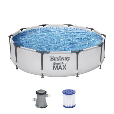 Bestway Steel Pro MAX Frame Pool-Set mit Filterpumpe Ø 305 x 76 cm, lichtgrau, rund