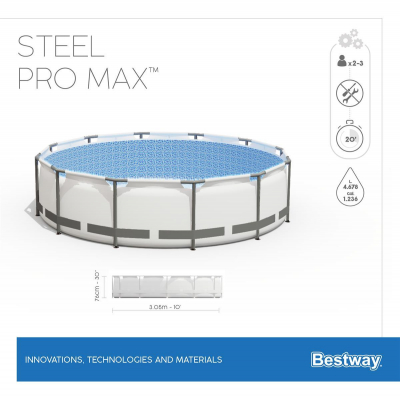 Bestway Steel Pro MAX Frame Pool-Set mit Filterpumpe Ø 305 x 76 cm, lichtgrau, rund