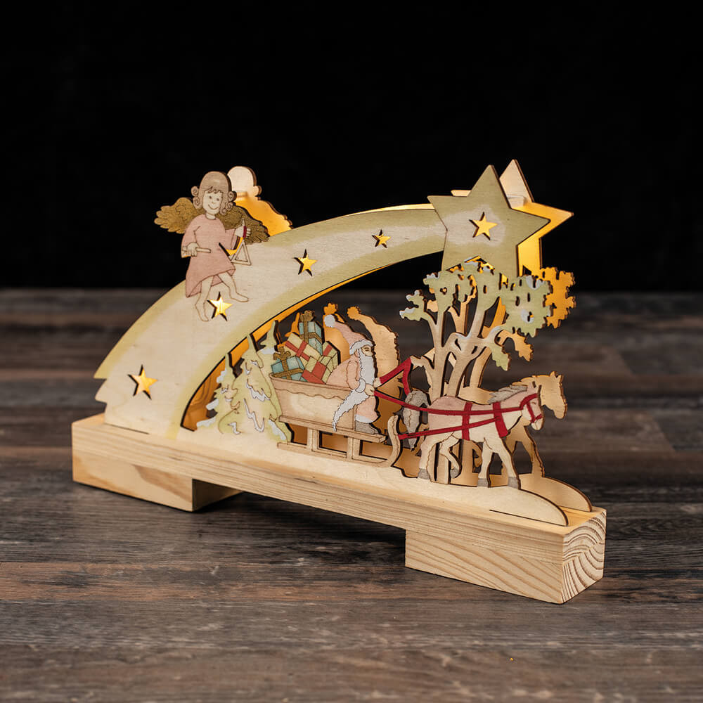 Weihnachtsleuchter Weihnachtsmann mit Schlitten, 5 warmweiße LEDs