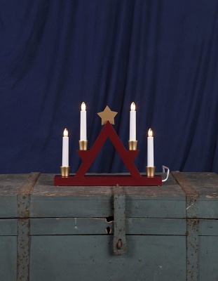 STAR Trading Leuchter Holz Julle rot/gold 4 BS innen