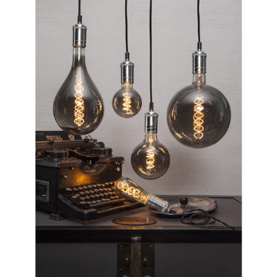 STAR Trading Lampenfassung Metall E27 Textilkabel 3,5m chrom/schwarz