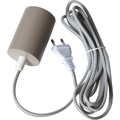 STAR Trading Lampenfassung Holz E27 Textilkabel 3,5m beige