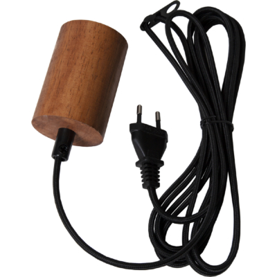 STAR Trading Lampenfassung Holz E27 Textilkabel 3,5m natur