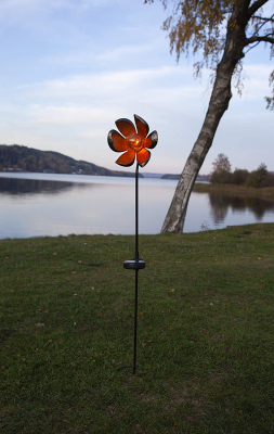 STAR Trading Solar-LED-Stab Melilla Blüte/Glaskugel schwarz/bernst. außen