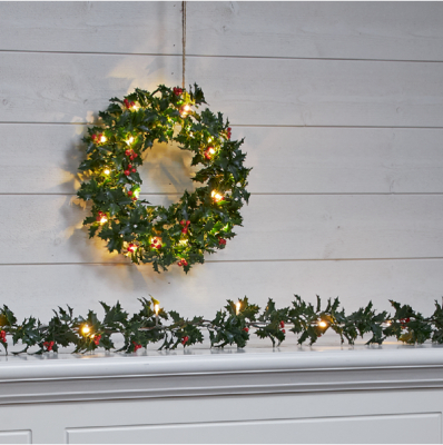 STAR Trading LED-Girlande HOLLY 180cm 12 BS warmweiß/grün außen