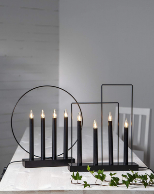 STAR Trading Leuchter Holz/Metall Glossy Frame schwarz 4 BS