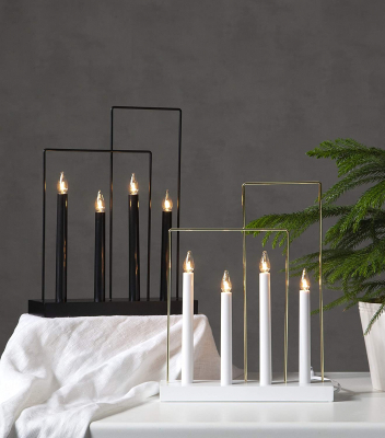 STAR Trading Leuchter Holz/Metall Glossy Frame schwarz 4 BS