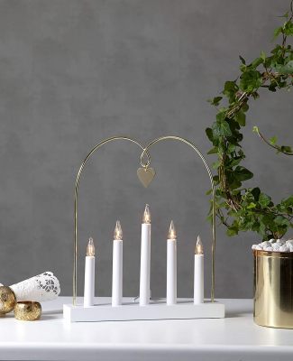 STAR Trading Leuchter Holz/Metall Glossy Bow weiß/messing 5 BS