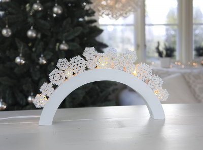 STAR Trading LED-Leuchter Holz Snowfall weiß 5 BS