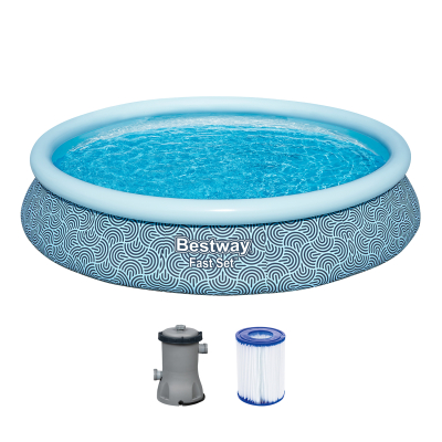 Bestway Fast Set™ Aufstellpool Set mit Filterpumpe Ø 457 x 84 cm, Grafisches Liniendesign, rund