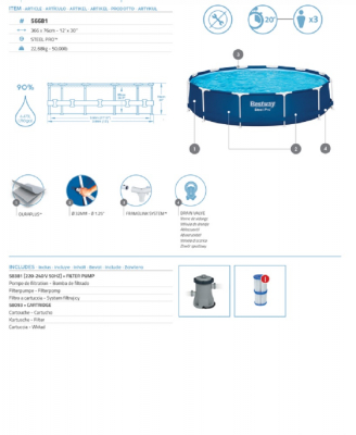 Bestway Steel Pro Frame Pool Set mit Filterpumpe Durchmesser 366 x 76 cm