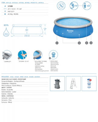 Bestway Fast Set Aufstellpool-Set mit Filterpumpe Durchmesser 457 x 122 cm