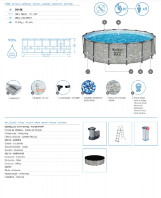 Bestway Steel Pro MAX Frame Pool Komplett-Set mit Filterpumpe Durchmesser 488 x 122 cm