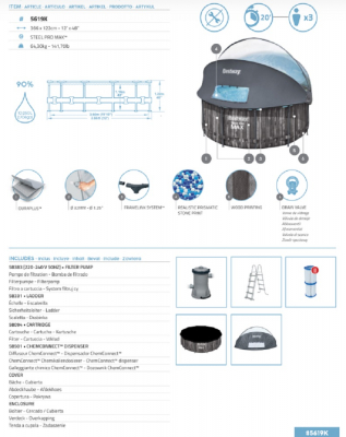 Bestway Steel Pro MAX Frame Pool Set mit Filterpumpe + Verdeck Durchm. 366 x 122 cm