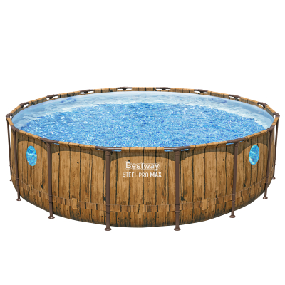 Bestway Steel Pro MAX™ Splashview™ Frame Pool Komplett Set mit Filterpumpe Ø 488 x 122 cm, Holz-Optik (Pinie), rund