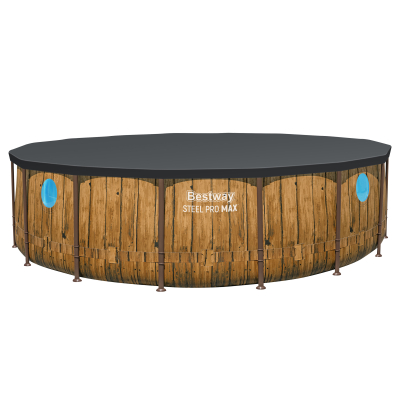 Bestway Steel Pro MAX™ Splashview™ Frame Pool Komplett Set mit Filterpumpe Ø 488 x 122 cm, Holz-Optik (Pinie), rund