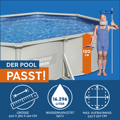 Bestway Hydrium Stahlwandpool Komplett-Set mit Sandfilteranlage 500 x 360 x 120 cm