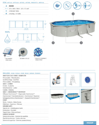 Bestway Hydrium Stahlwandpool Komplett-Set mit Sandfilteranlage 610 x 360 x 120 cm