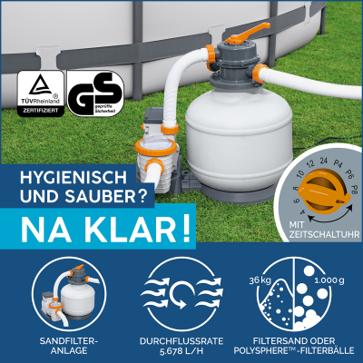 Bestway Hydrium Stahlwandpool Komplett-Set mit Sandfilteranlage Durchmesser 550 x 130 cm