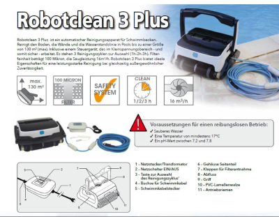 Ubbink Robotclean 3 Plus, Reinigung von Boden, Wand und Wasserstandslinie