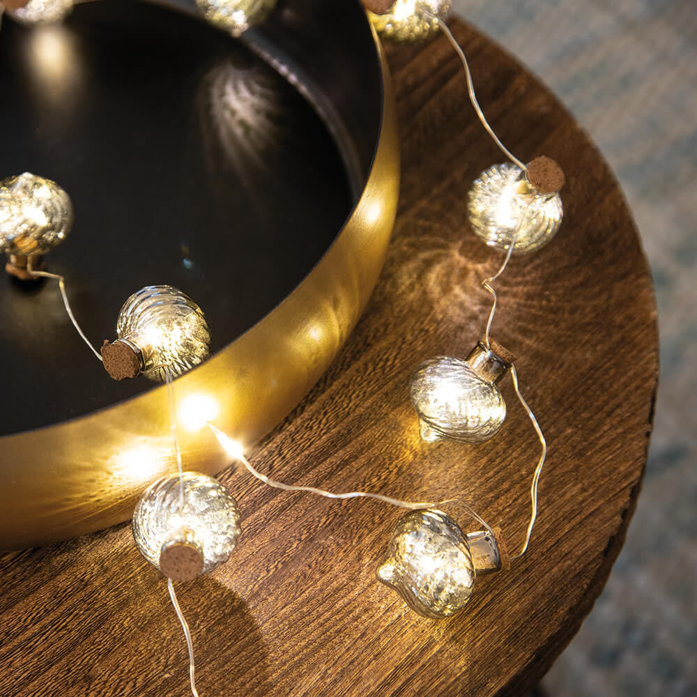 LED-Minilichterkette, Zwiebelkugeln, 12 warmweiße LEDs, rauchfarben