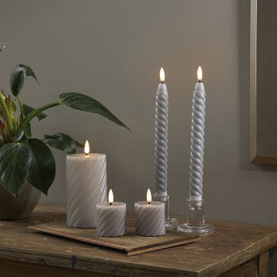 Star Trading LED-Echtwachskerze, Flamme Swirl, 1 warmweiße flackernde LED, grau