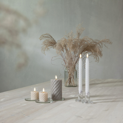 Star Trading LED-Echtwachskerze, Flamme Swirl, 1 warmweiße flackernde LED, grau