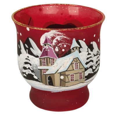 Teelichthalter Winterlandschaft für 1 Teelicht, rot