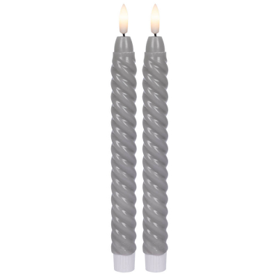 Star Trading LED-Echtwachskerzen Flamme Swirl Antique, 2er-Set, grau