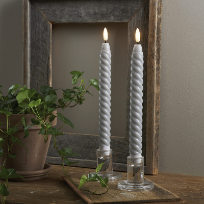 Star Trading LED-Echtwachskerzen Flamme Swirl Antique, 2er-Set, grau