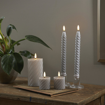 Star Trading LED-Echtwachskerzen Flamme Swirl Antique, 2er-Set, grau