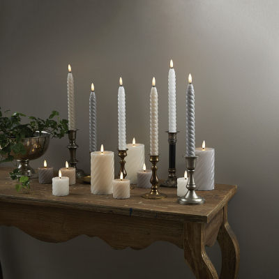Star Trading LED-Echtwachskerzen Flamme Swirl Antique, 2er-Set, grau