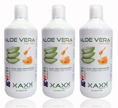 XAXX HC Aloe Vera Drinking Gel mit Honig & Vitamin C 3er-Set , je 1 Liter