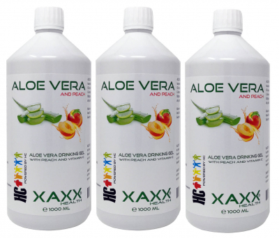 XAXX HC Aloe Vera Drinking Gel mit Pfirsich & Vitamin C, 3er-Set je 1 Liter