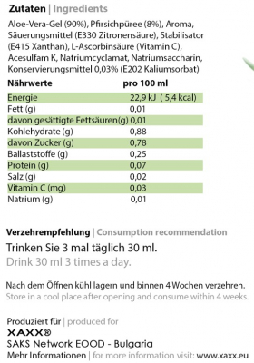 XAXX HC Aloe Vera Drinking Gel mit Pfirsich & Vitamin C, 3er-Set je 1 Liter
