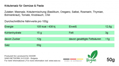 XAXX HC Gewürzsalz Gemüse & Pasta, 50 Gramm
