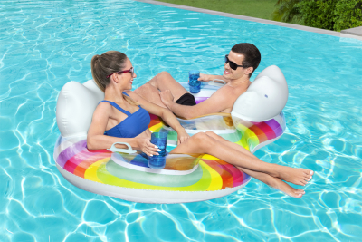 Bestway Rainbow Dreams 2-Personen-Schwimmring mit Kopfstütze 186 x 116 cm