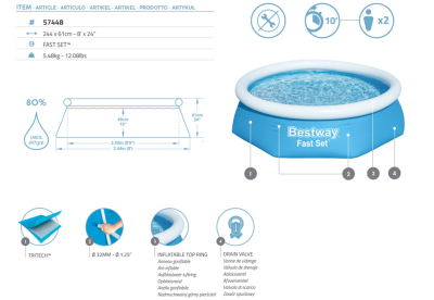 Bestway Fast Set Aufstellpool ohne Pumpe Durchm. 244 x 61 cm, blau, rund