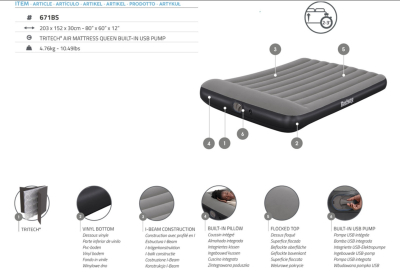 Bestway TriTech Doppelluftbett mit USB-Elektropumpe 203 x 152 x 30 cm